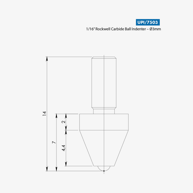 Індентер Роквелла UPI/7503 твердосплавний кульковий індентер, 1/16 ″, Ø 3 мм, рис. 1