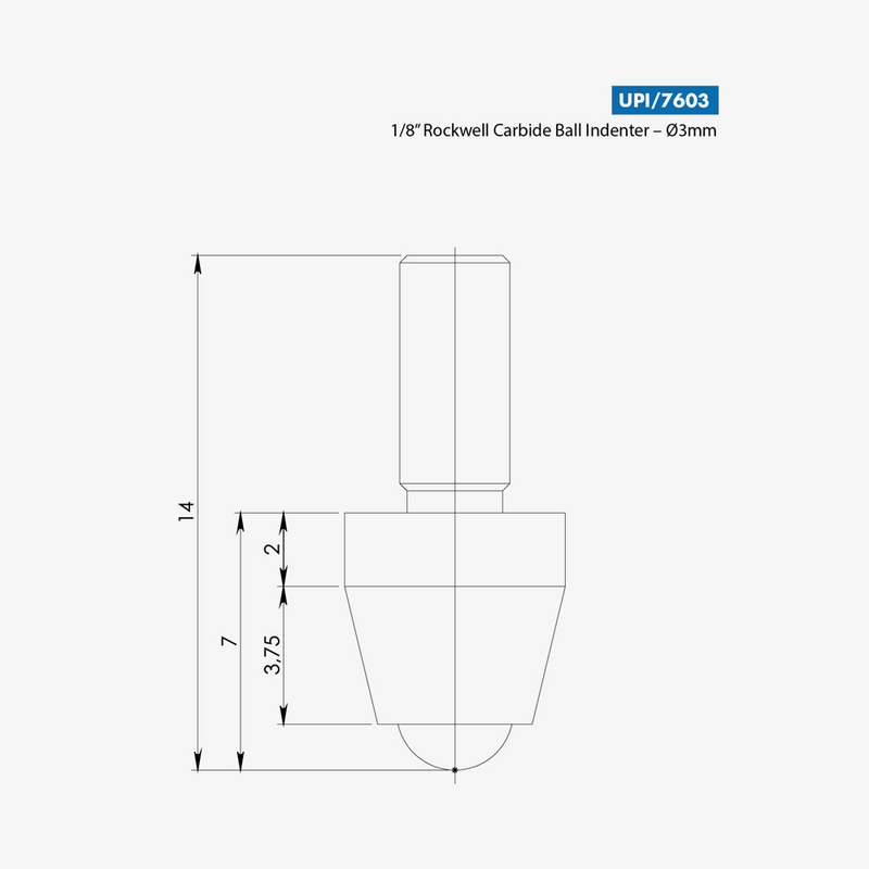 Індентер Роквелла UPI/7603 твердосплавний кульковий індентер, 1/8 ″, Ø 3 мм, рис. 1