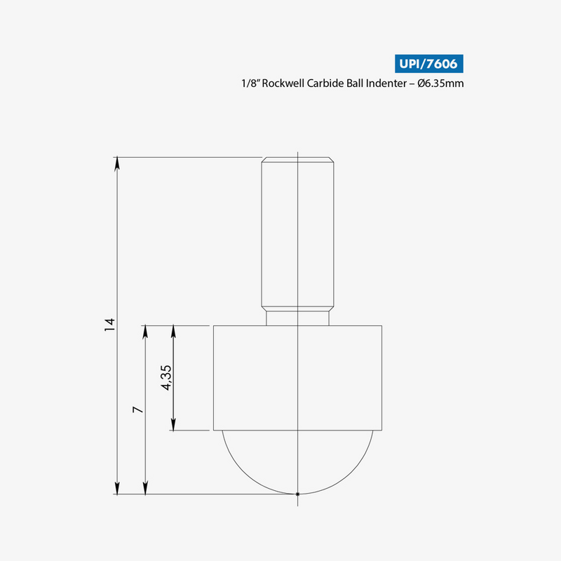 Індентер Роквелла UPI/7606 твердосплавний кульковий індентер, 1/8 ″, Ø 6,35 мм, рис. 1
